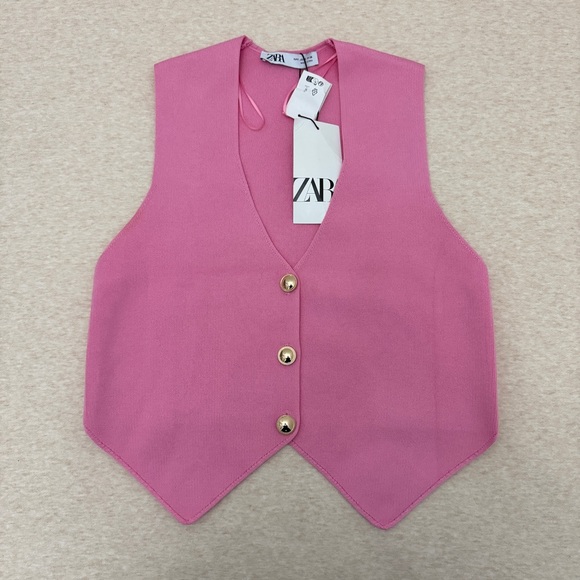 Zara Tops - NWT Zara Women’s Size S US Pink Polyester Gold-Button Casual Vest